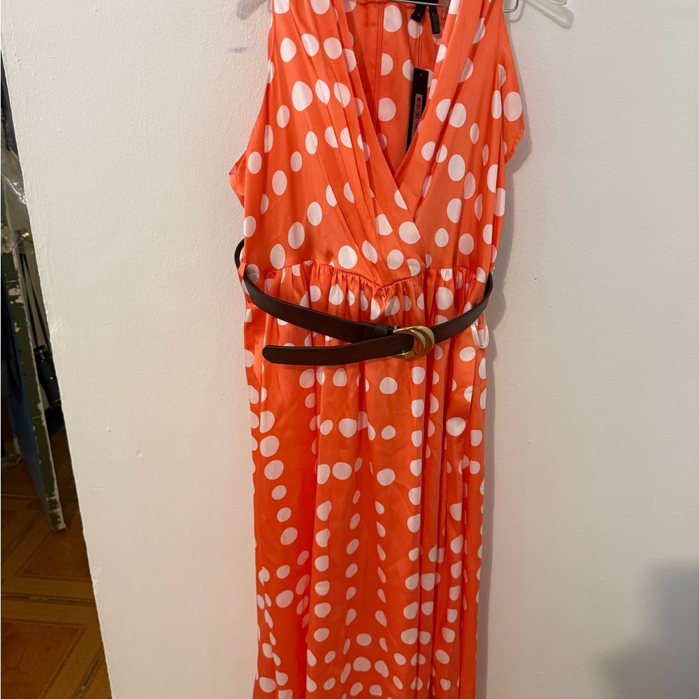 Donna Karan Orange Maxi Dress with White Dots